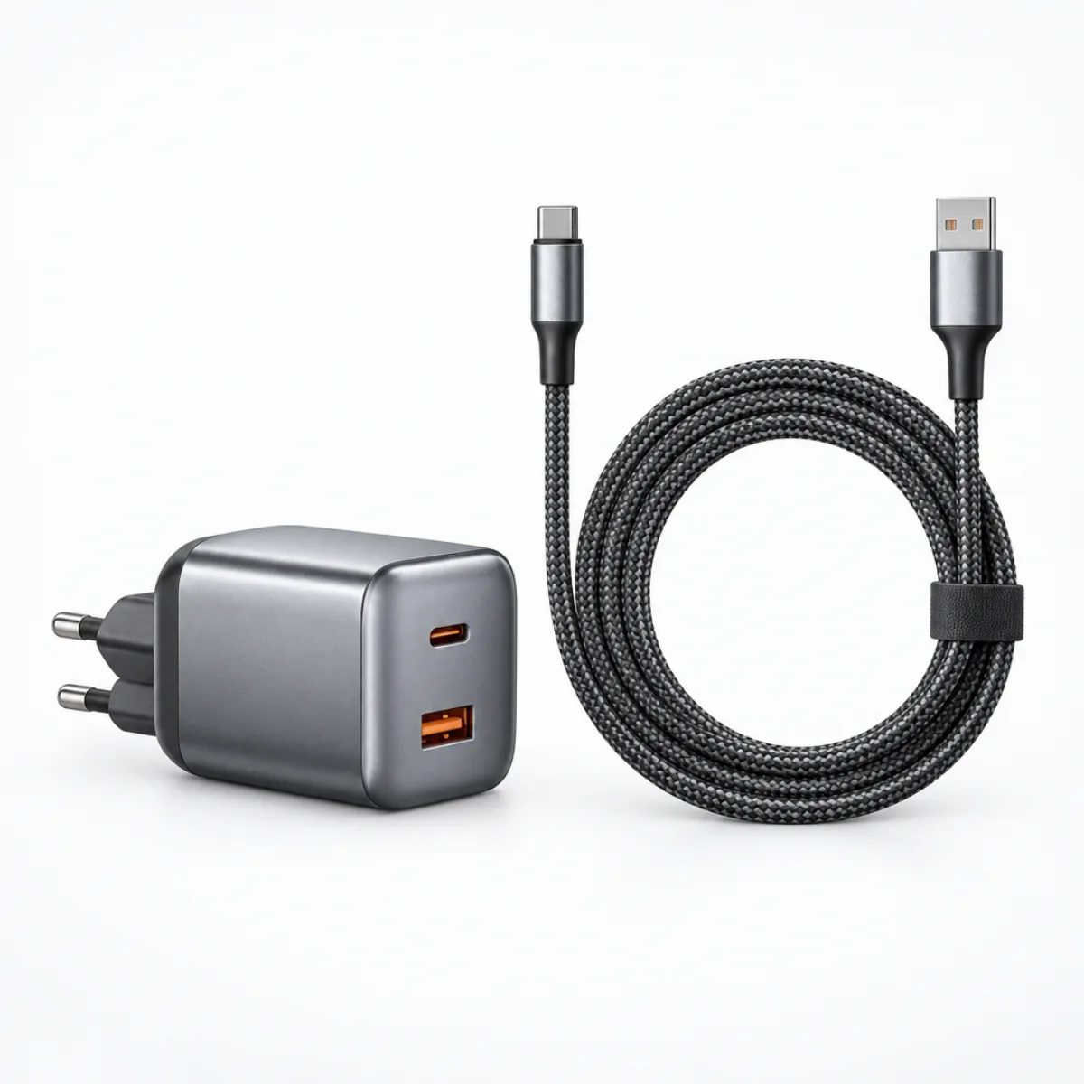 Φορτιστής GaN 100W Remax CA-15 με 2 θύρες και πλεκτό καλώδιο USB-A σε USB-C 1,2μ